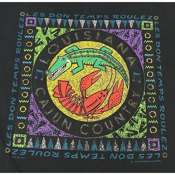 Vtg 90s Louisiana Cajun Country Les Bon Temps Roulez TShirt USA Single Stitch XL - Picture 2 of 11